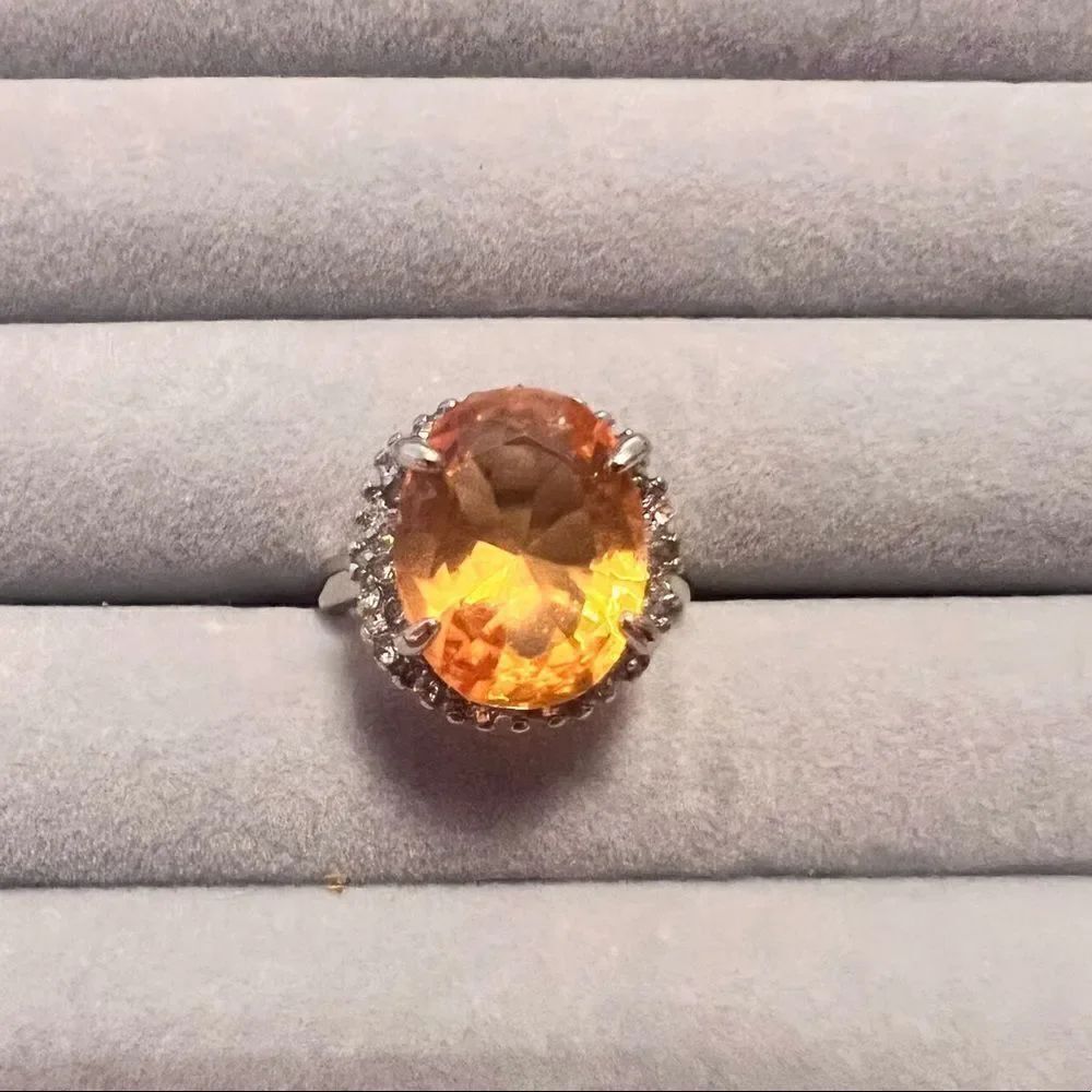 NEW Silver Citrine Cubic Zirconia Cocktail Ring